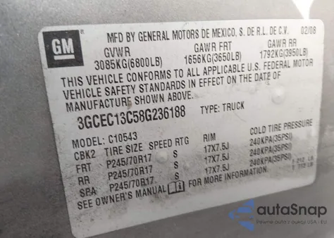 2008 Chevrolet Silverado 1500 Lt1 z USA, uszkodzony, nr VIN 3GCEC13C58G236188